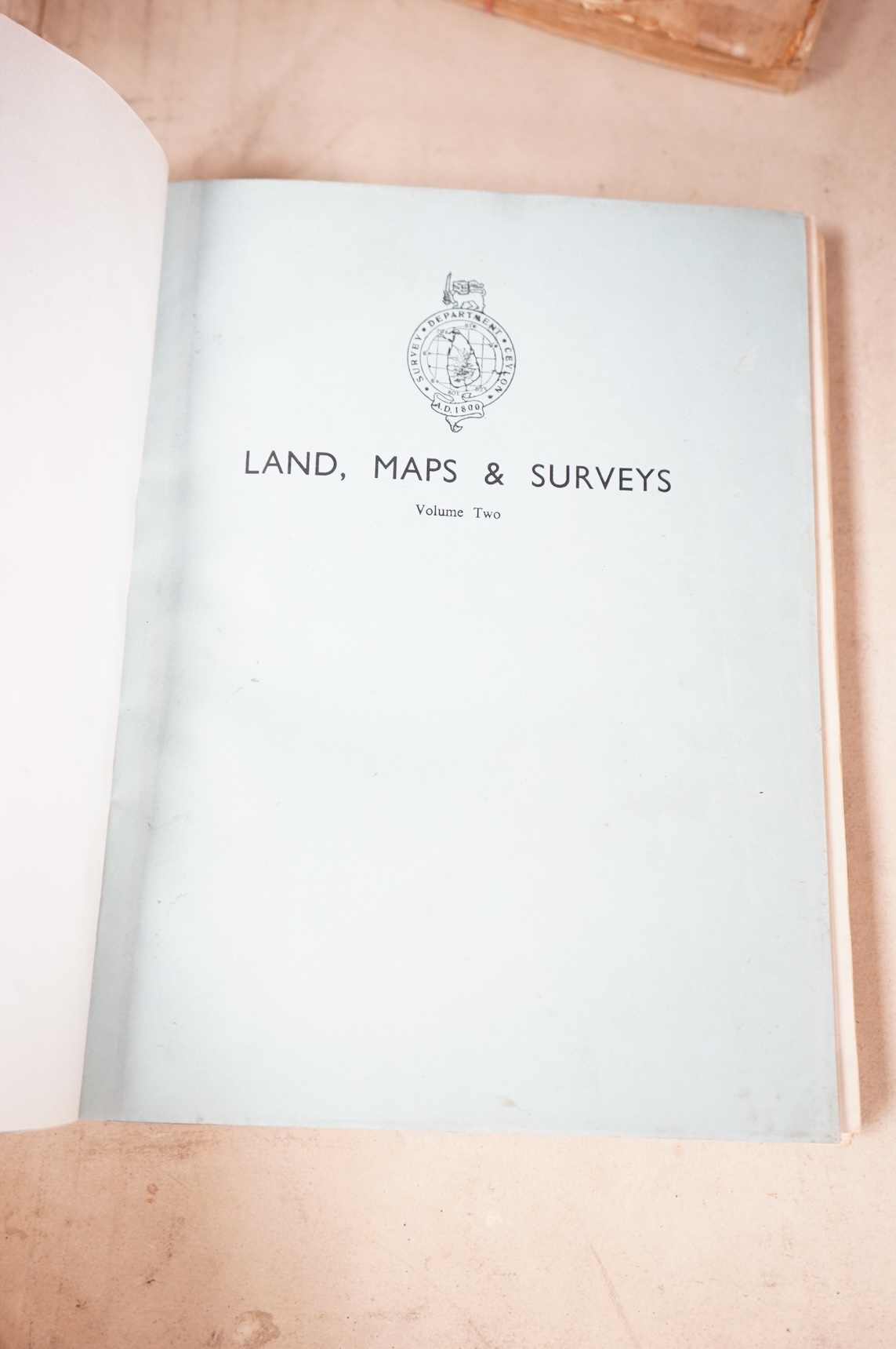 Brohier, R.L. and Paulusz, J.H.O. - Land, Maps & Surveys: descriptive catalogue of historical maps in the Surveyor General's Office ... vol. 2. (only). 59 maps (mostly folded, some coloured); rebound unlettered binder's